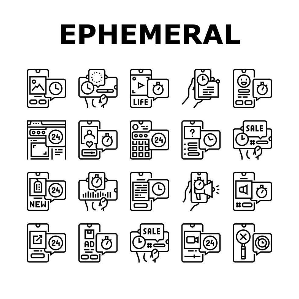 Ephemeral Content Collection Icons Set Vector