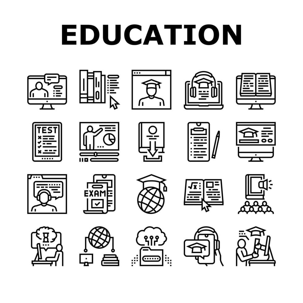 Online Education Book Collection Icons Set Vector