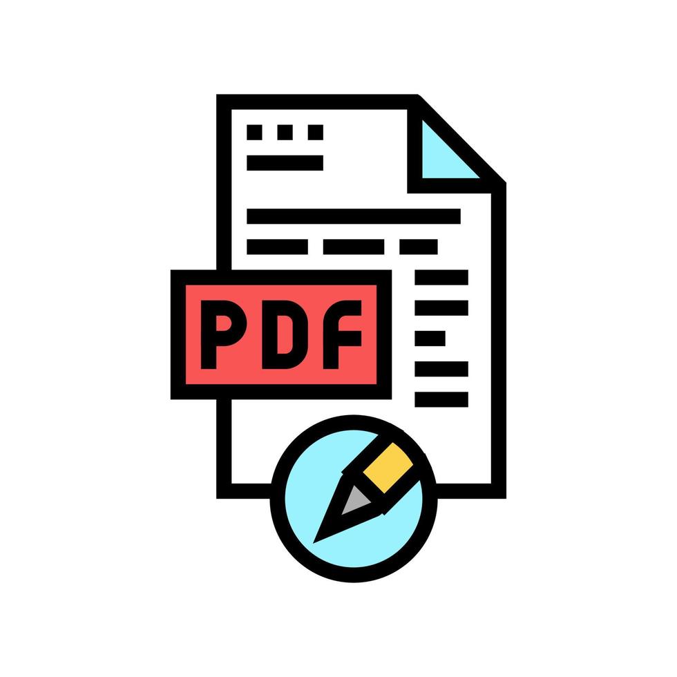 escribir y editar archivos pdf icono de color ilustración vectorial vector