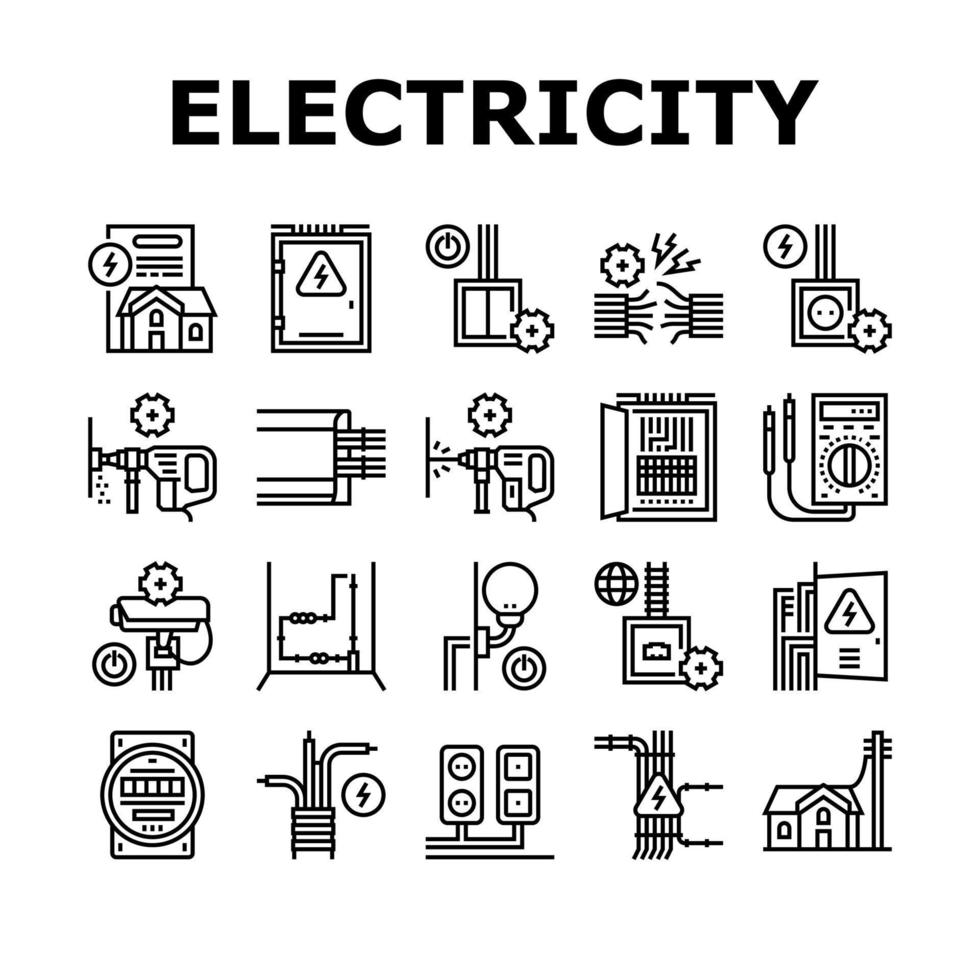 conjunto de iconos de herramientas de instalación eléctrica vector