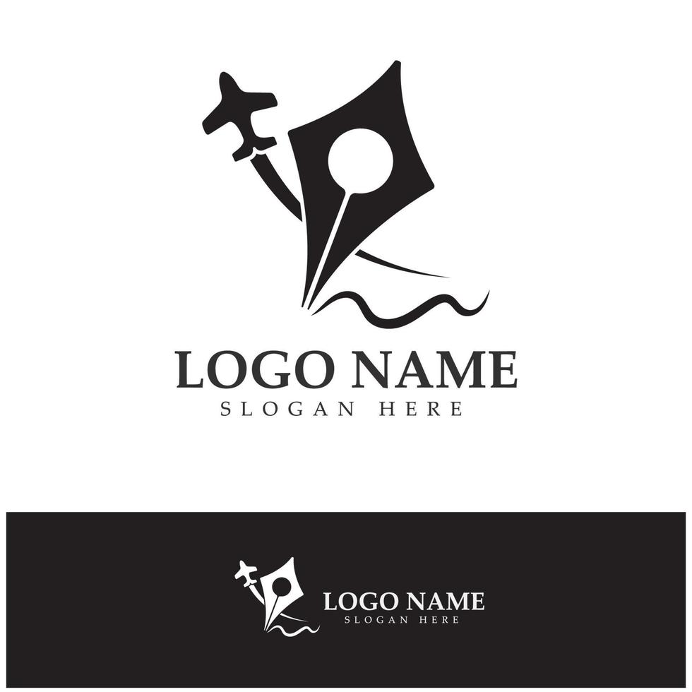travel blog logo of airplane pen and book illustration design vector icon template
