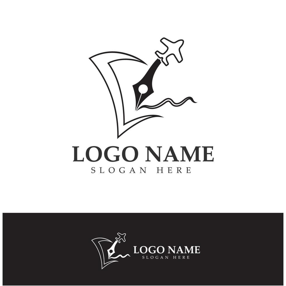 travel blog logo of airplane pen and book illustration design vector icon template