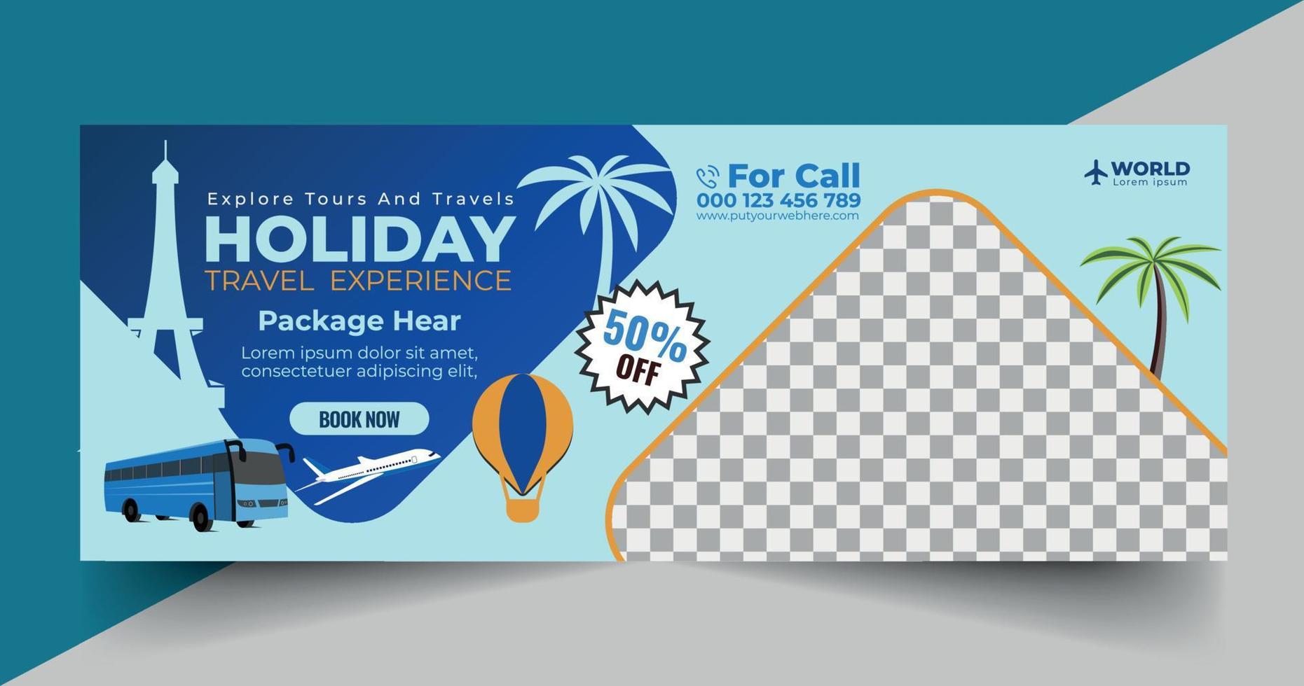 Tours And Travel Design For Flyer, Poster, And Banner Template. Concept For World Tourism Day. Summer Beach Travelling. Tourism Business Marketing Flyer Or Poster With Abstract Digital Background. vector