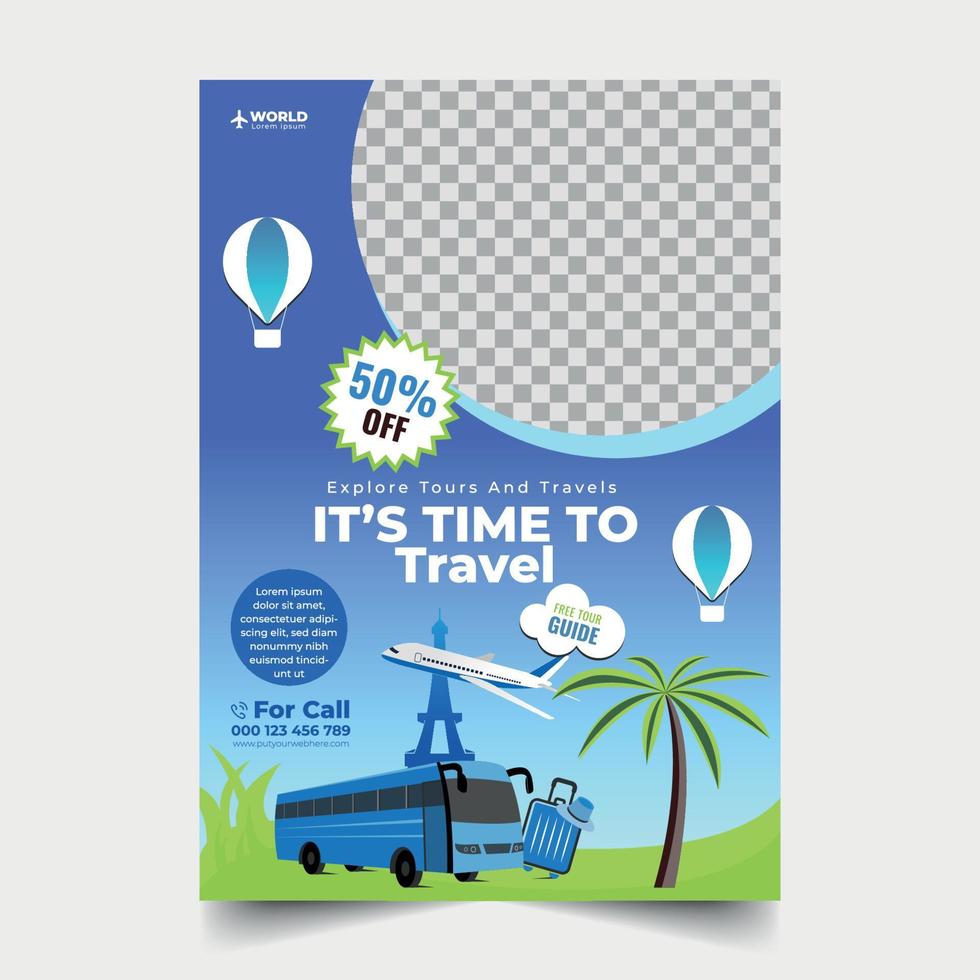 Tours And Travel Design For Flyer, Poster, And Banner Template. Concept For World Tourism Day. Summer Beach Travelling. Tourism Business Marketing Flyer Or Poster With Abstract Digital Background. vector