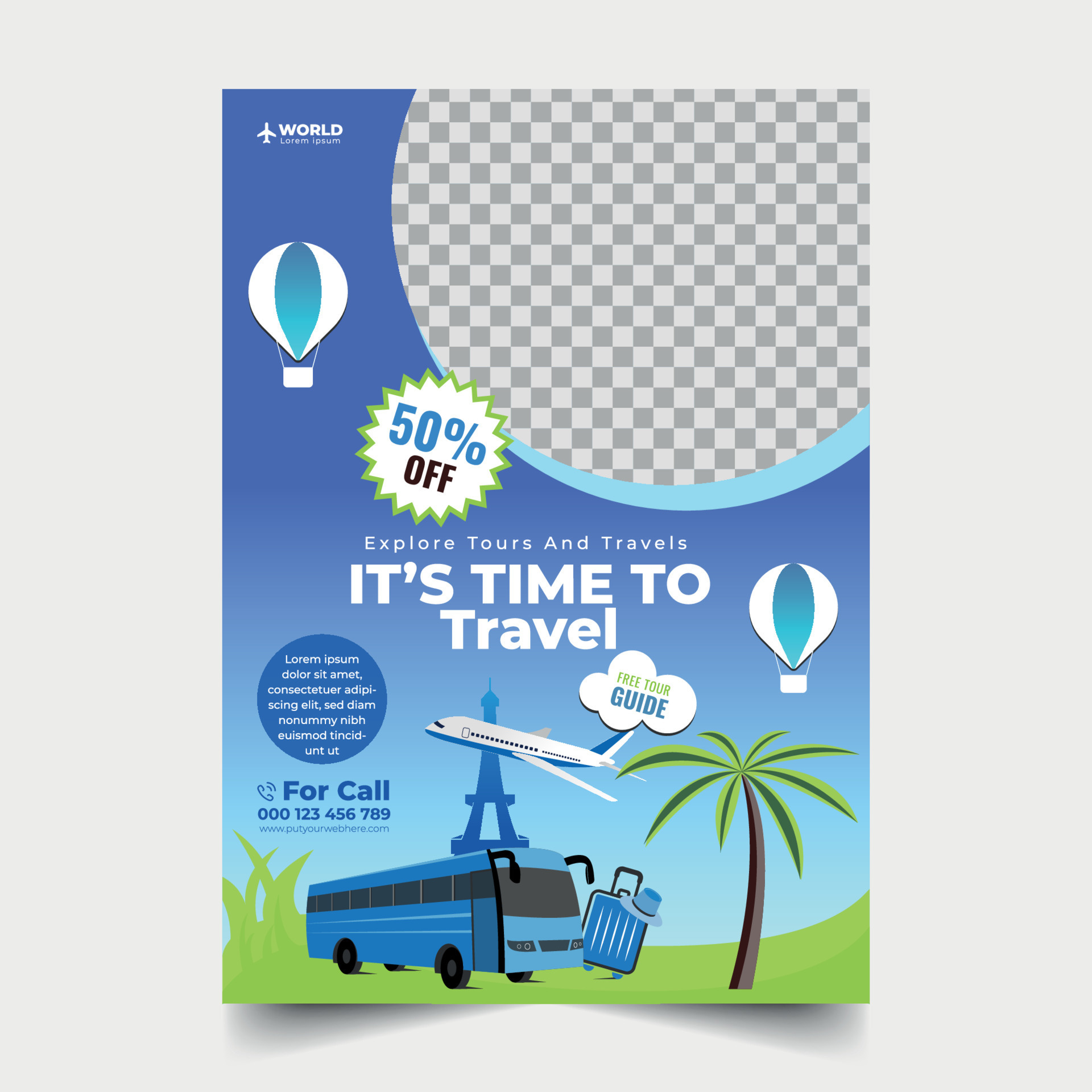 Tours And Travel Design For Flyer, Poster, And Banner Template. Concept For  World Tourism Day. Summer Beach Travelling. Tourism Business Marketing  Flyer Or Poster With Abstract Digital Background. 10396606 Vector Art at