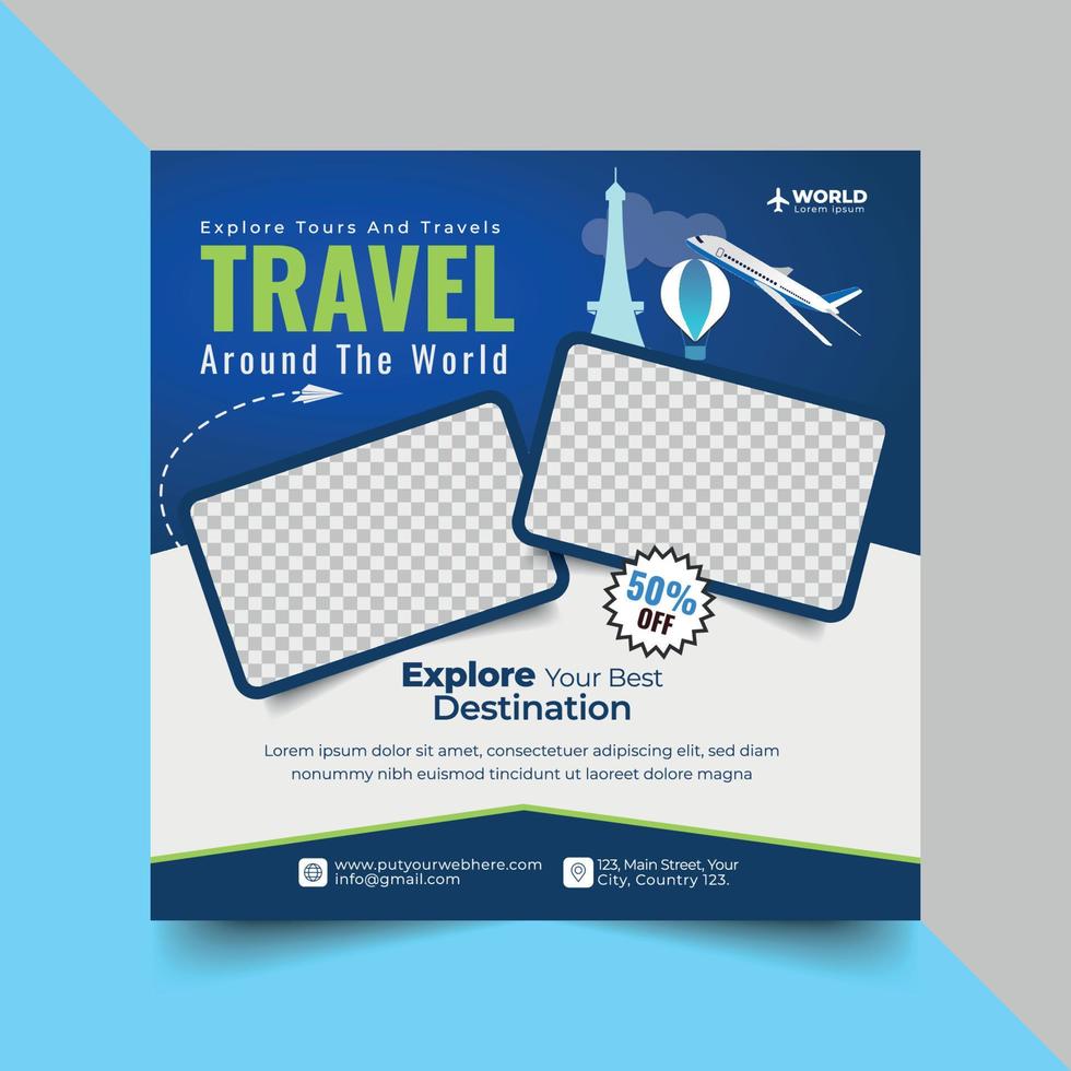 Tours And Travel Design For Flyer, Poster, And Banner Template. Concept For World Tourism Day. Summer Beach Travelling. Tourism Business Marketing Flyer Or Poster With Abstract Digital Background. vector