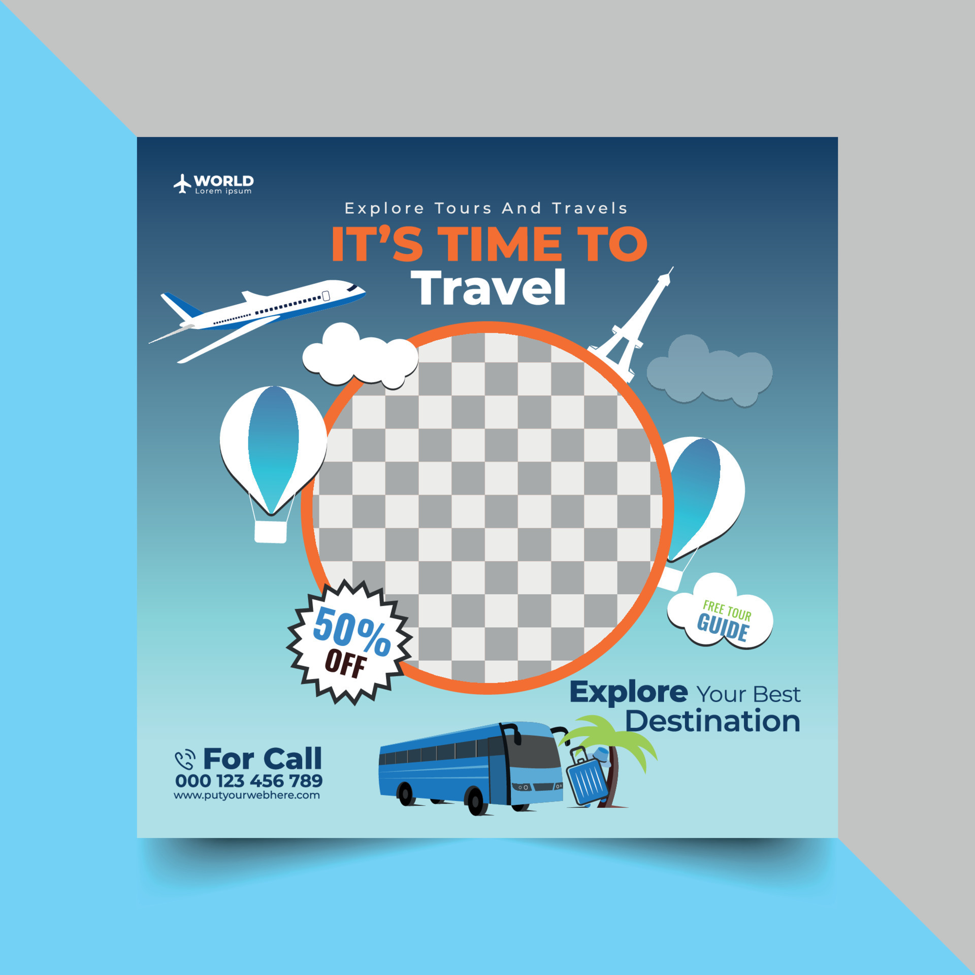 Tours And Travel Design For Flyer, Poster, And Banner Template. Concept For  World Tourism Day. Summer Beach Travelling. Tourism Business Marketing  Flyer Or Poster With Abstract Digital Background. 10396614 Vector Art at