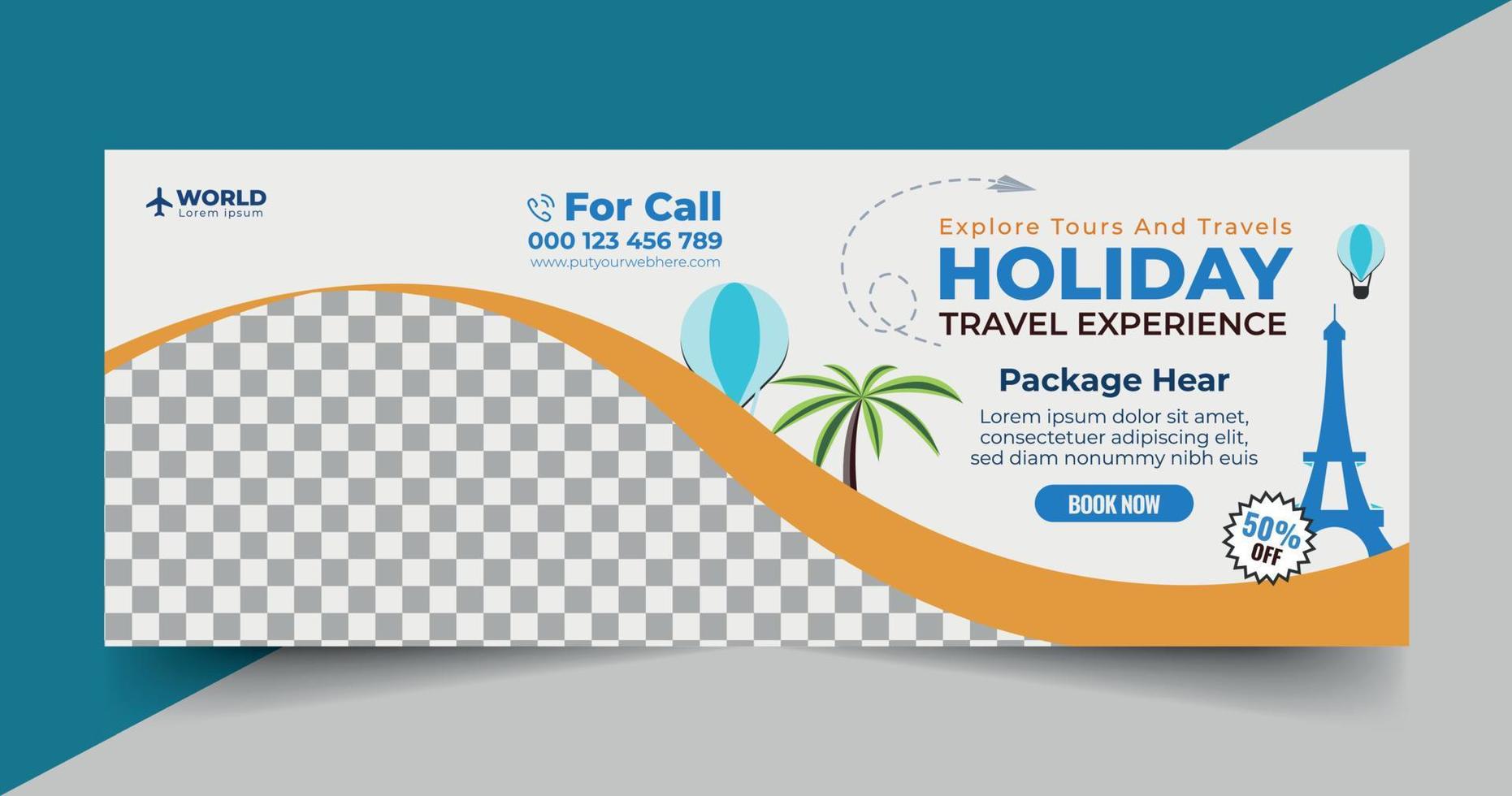 Tours And Travel Design For Flyer, Poster, And Banner Template. Concept For World Tourism Day. Summer Beach Travelling. Tourism Business Marketing Flyer Or Poster With Abstract Digital Background. vector