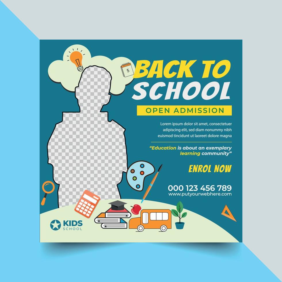 Back To School Social Media Post Design Template, Promotion, Education Advertisement. Education Social Media Post And Flyer. School Admission Web Banner Template Or Square Flyer. vector