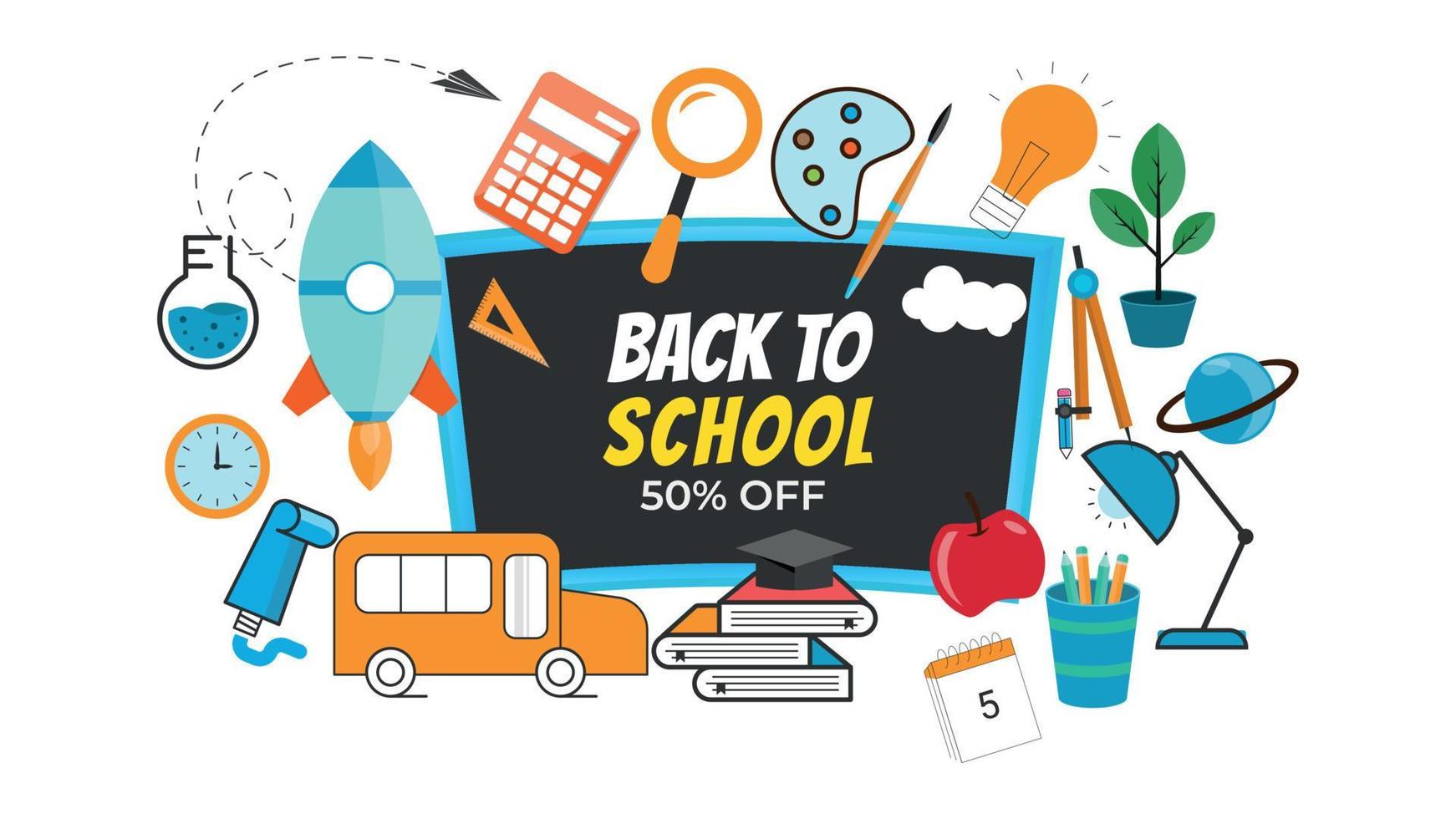 Back to school design. set of vector icons in flat style for banner, flyer, posters, etc.