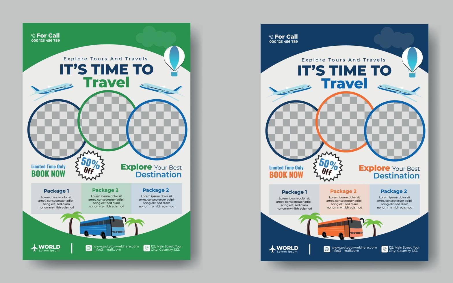 Tours And Travel Design For Flyer, Poster, And Banner Template. Concept For World Tourism Day. Summer Beach Travelling. Tourism Business Marketing Flyer Or Poster With Abstract Digital Background. vector