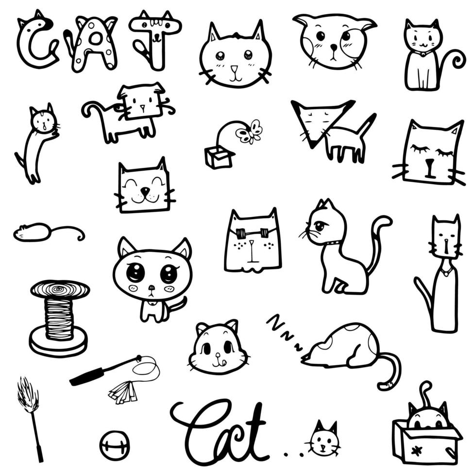 Cat doodle collection vector