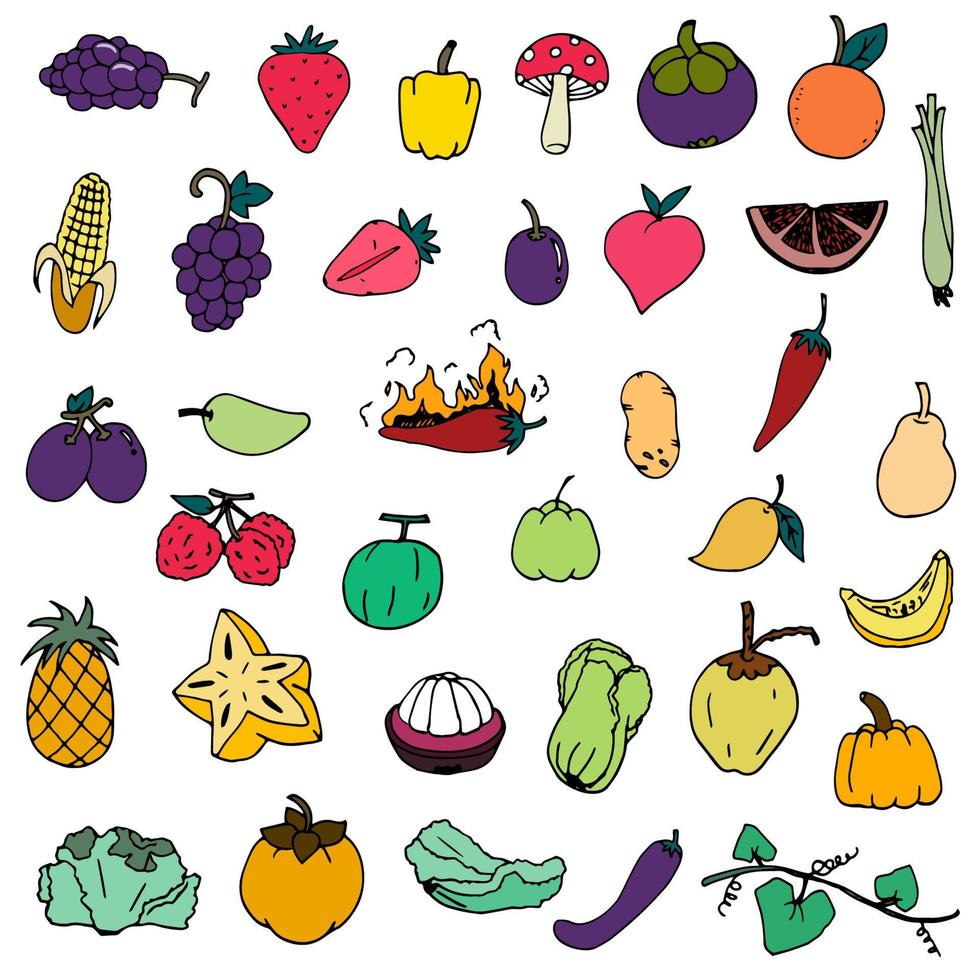 Fruit and vegetables vector set