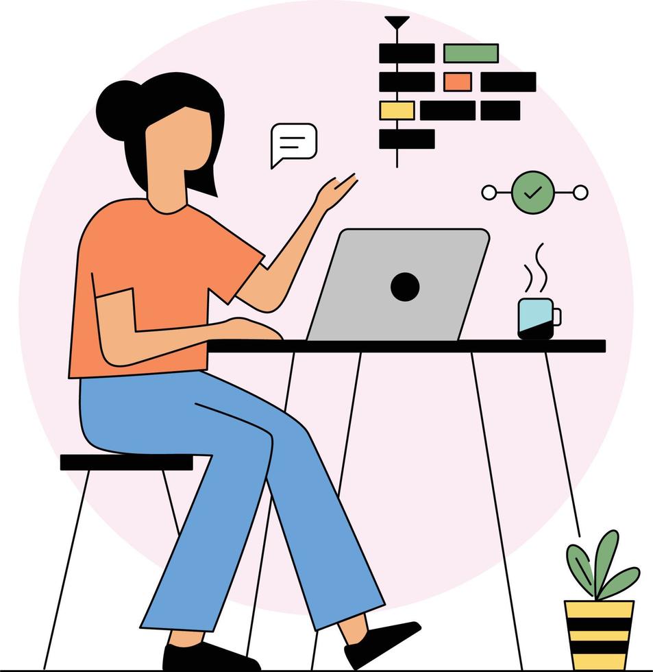 Woman working at office and managing tasks vector