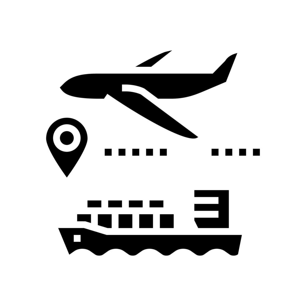 airplane and ship delivering glyph icon vector illustration