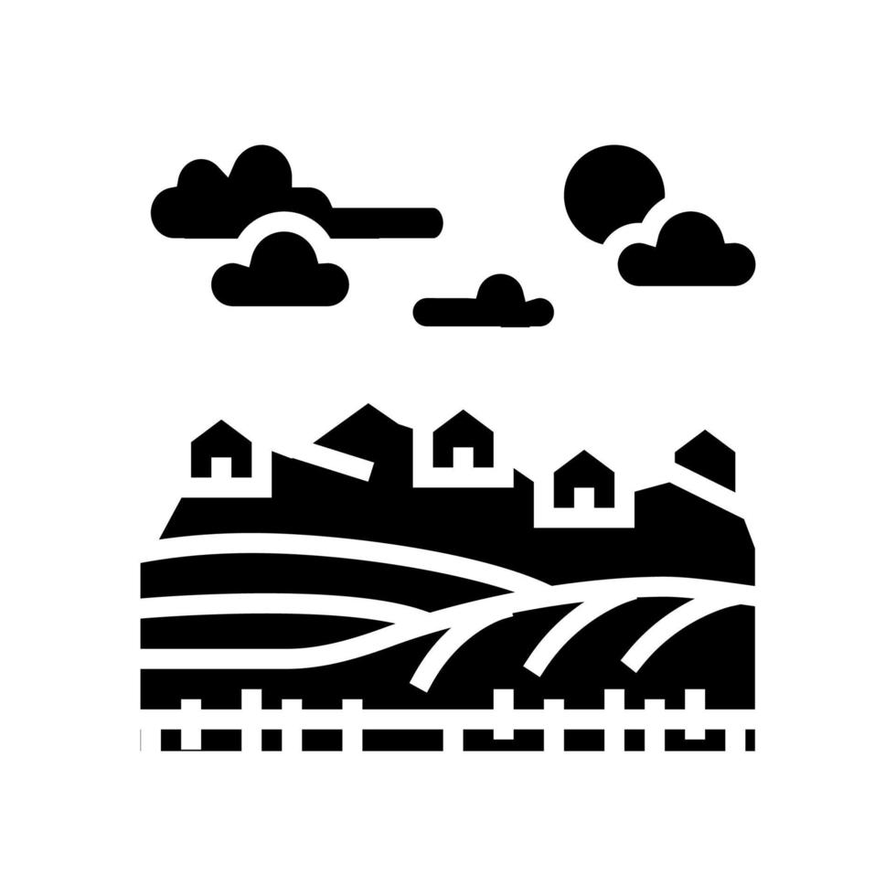 agro paisaje glifo icono vector ilustración