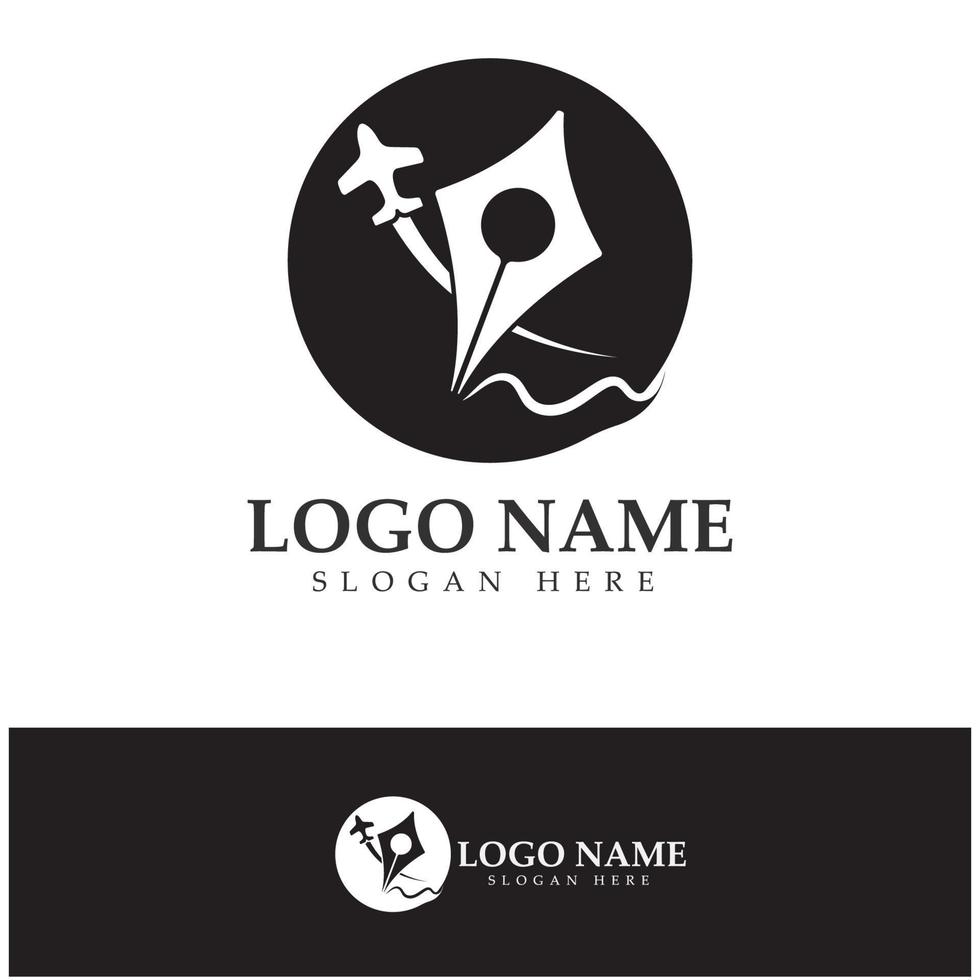 travel blog logo of airplane pen and book illustration design vector icon template