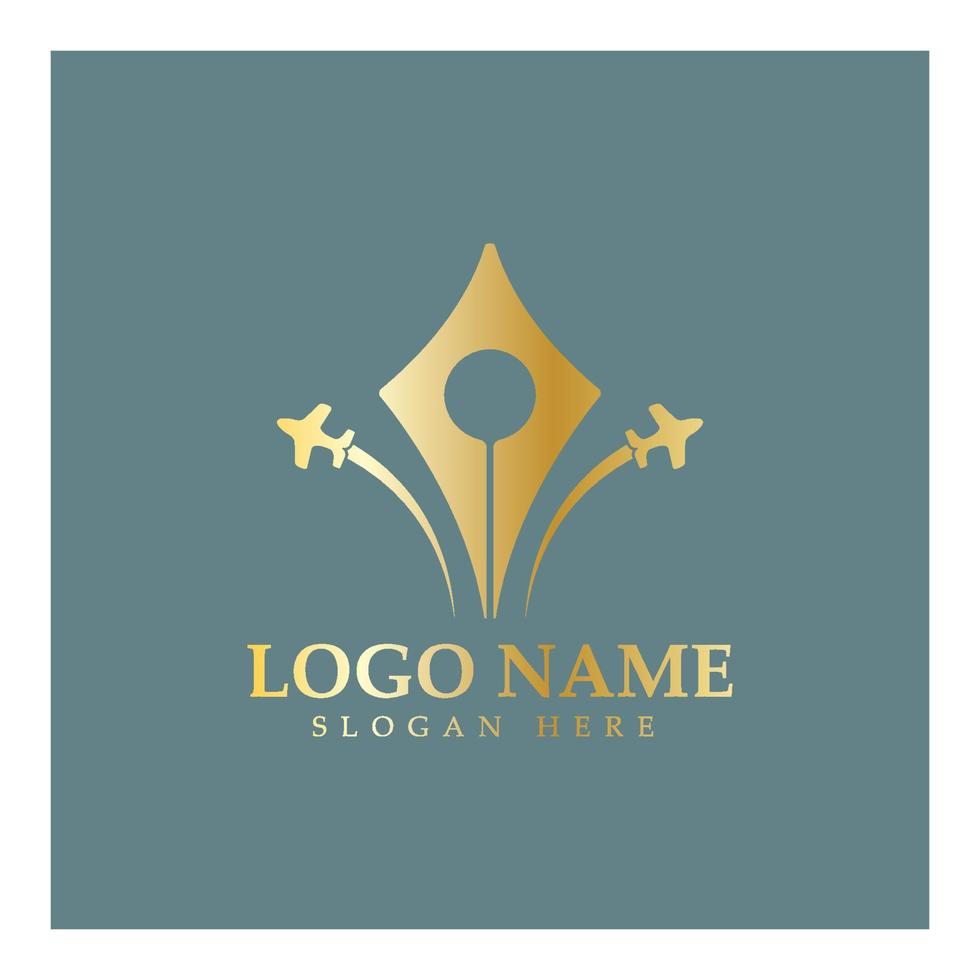 travel blog logo of airplane pen and book illustration design vector icon template