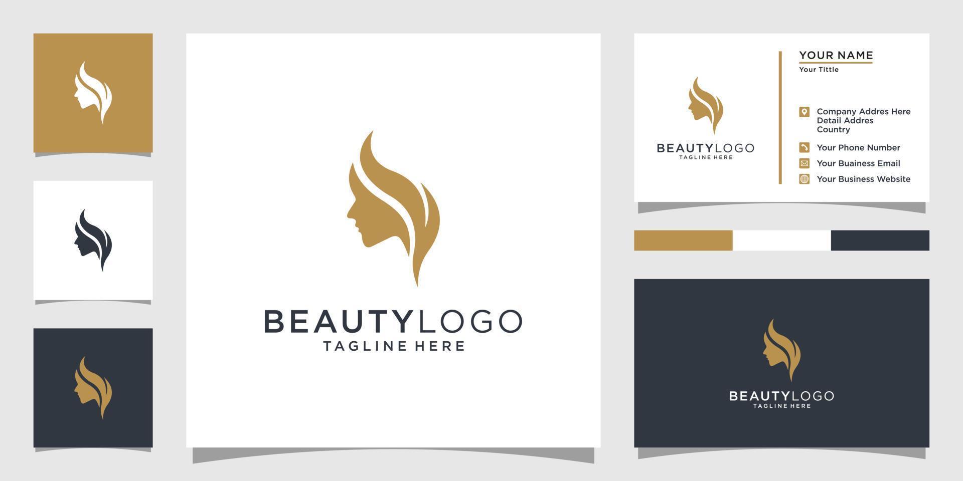 logotipo de belleza con estilo de mujer y plantilla de diseño de tarjeta de visita vector