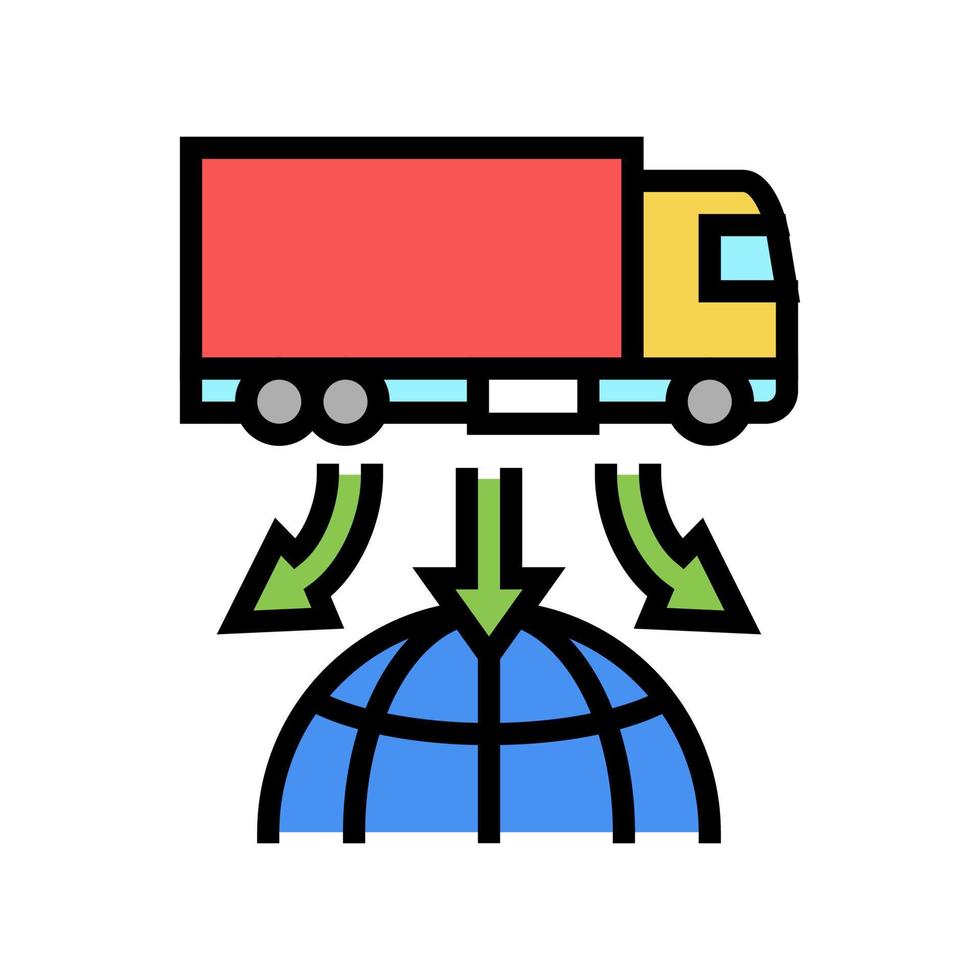 Ilustración de vector de icono de color de logística mundial de entrega de camiones
