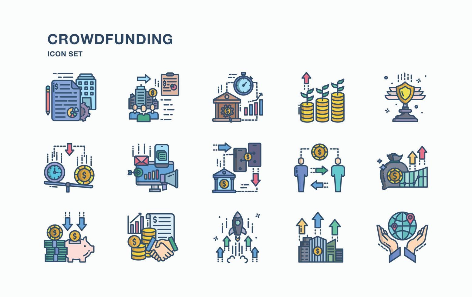 Crowdfunding and business icon set vector