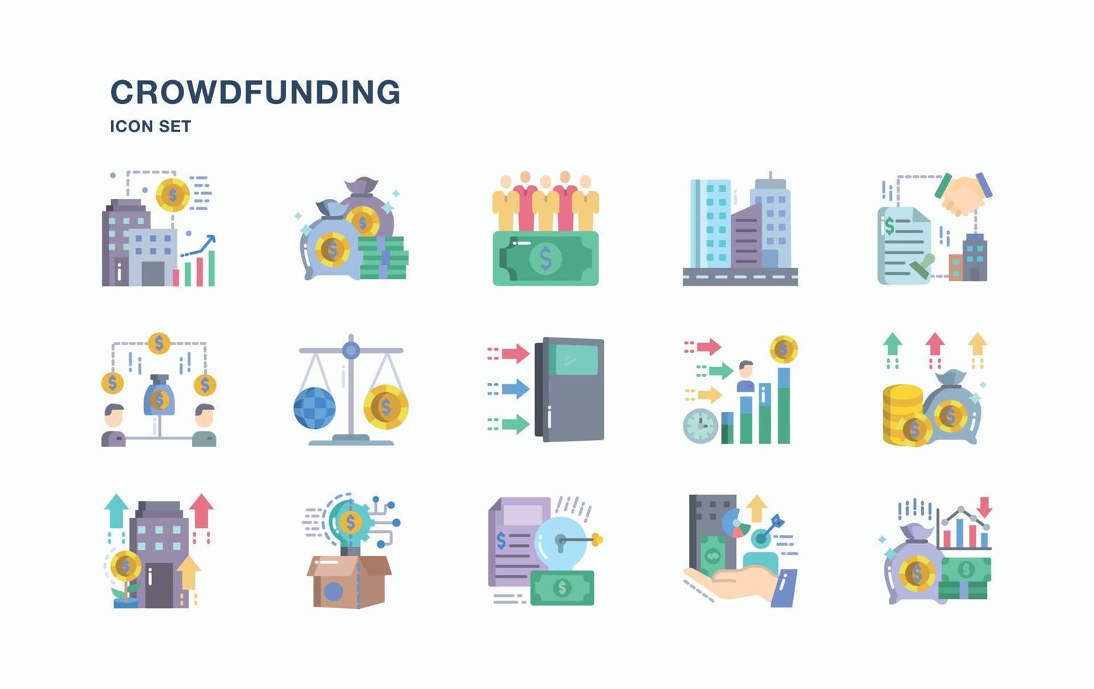 Crowdfunding and business icon set vector
