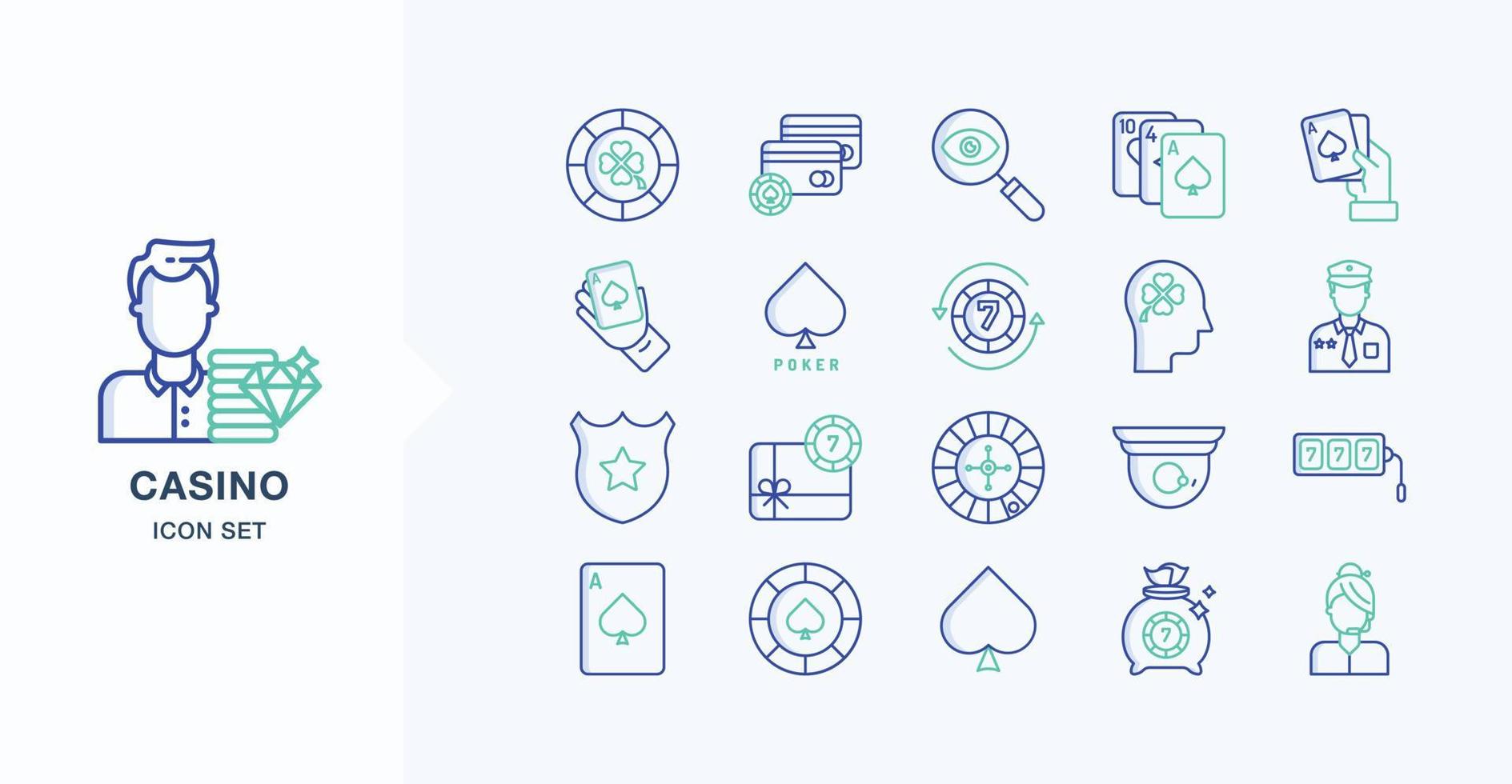 Casino and gambling outline coloured icon set vector