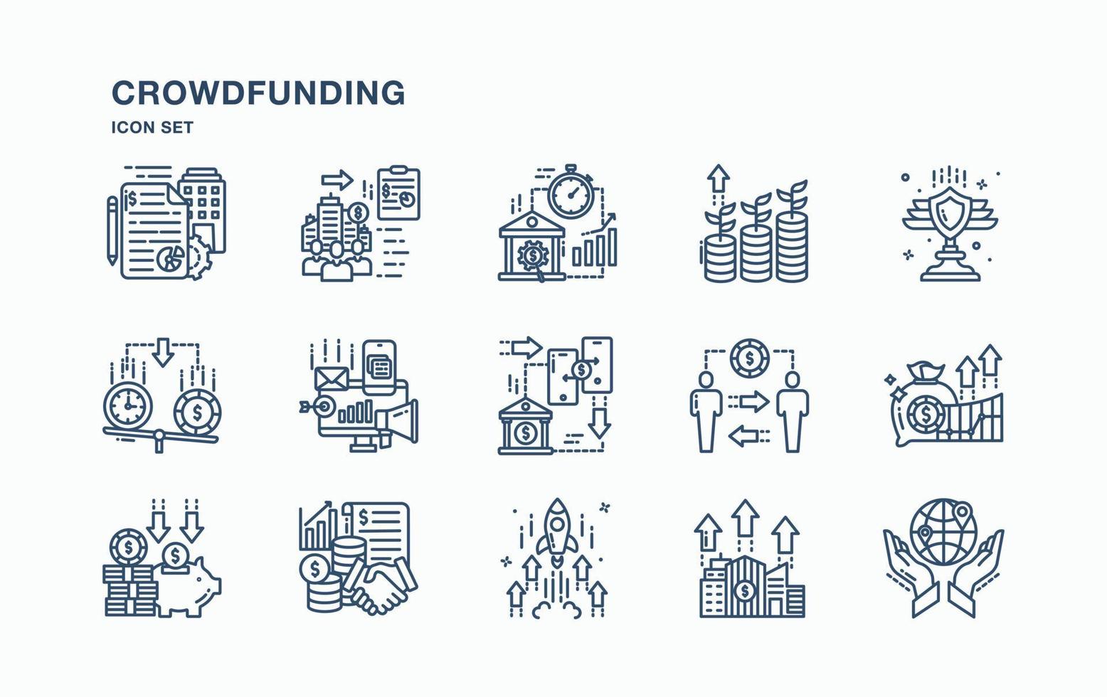 Crowdfunding and business icon set vector