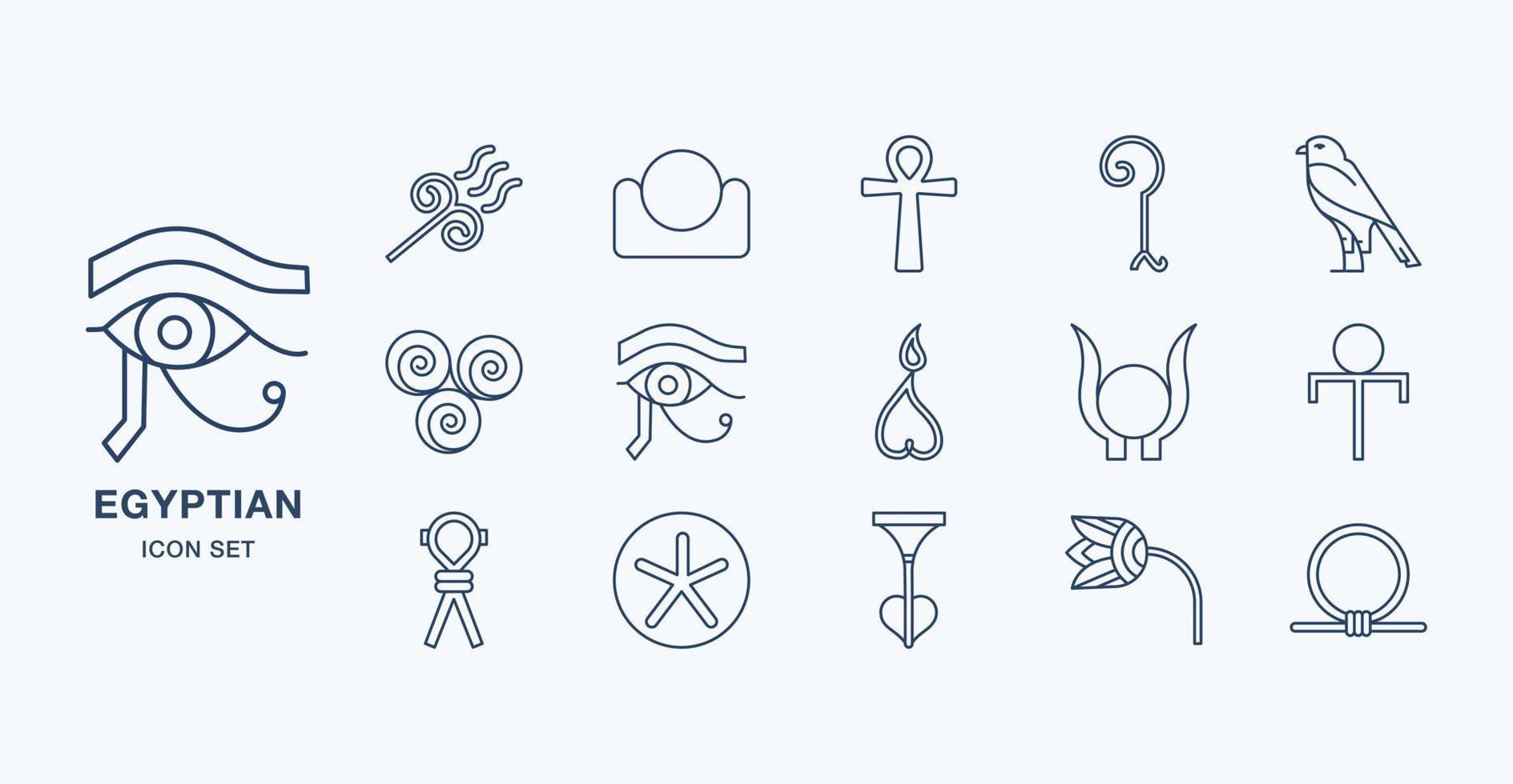 Ancient Egyptian symbols outline icon set vector