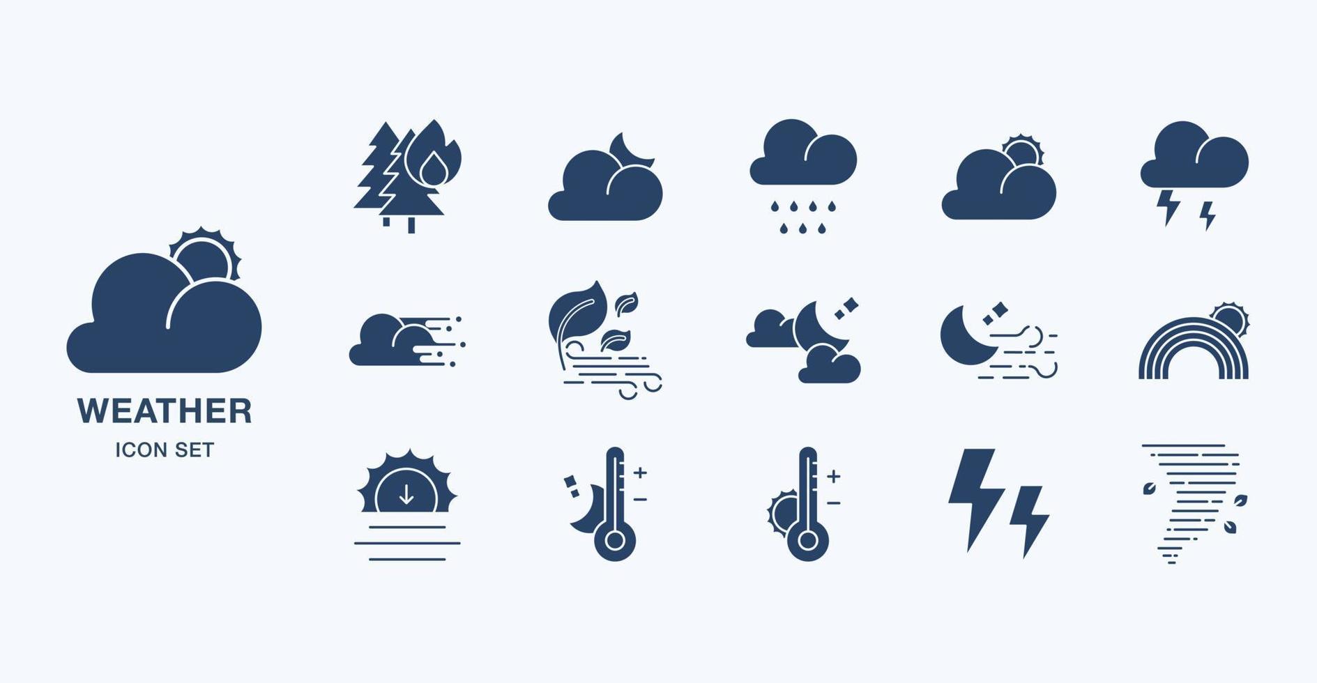 Weather forecast solid icon set vector