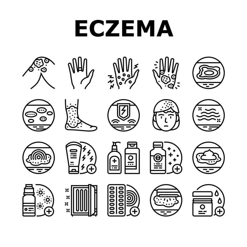 conjunto de iconos de colección de tratamiento de enfermedad de eczema vector