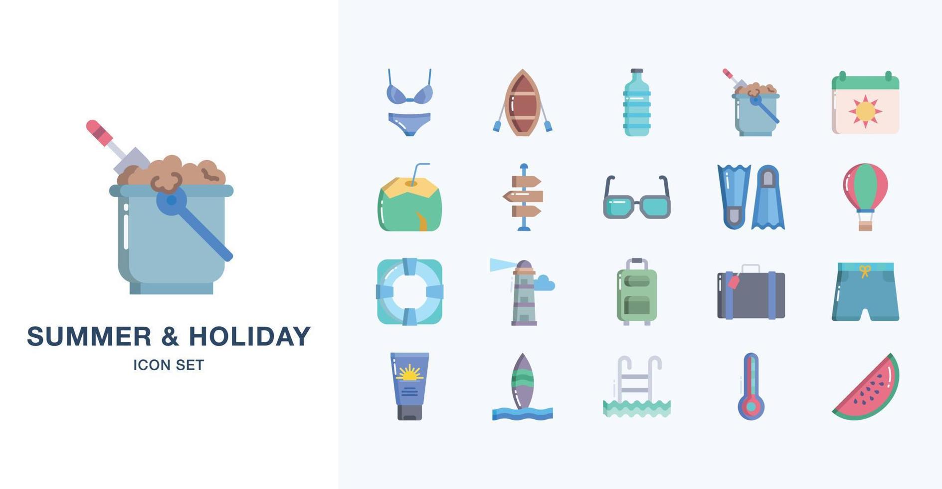 Summer and Holiday flat icon set vector