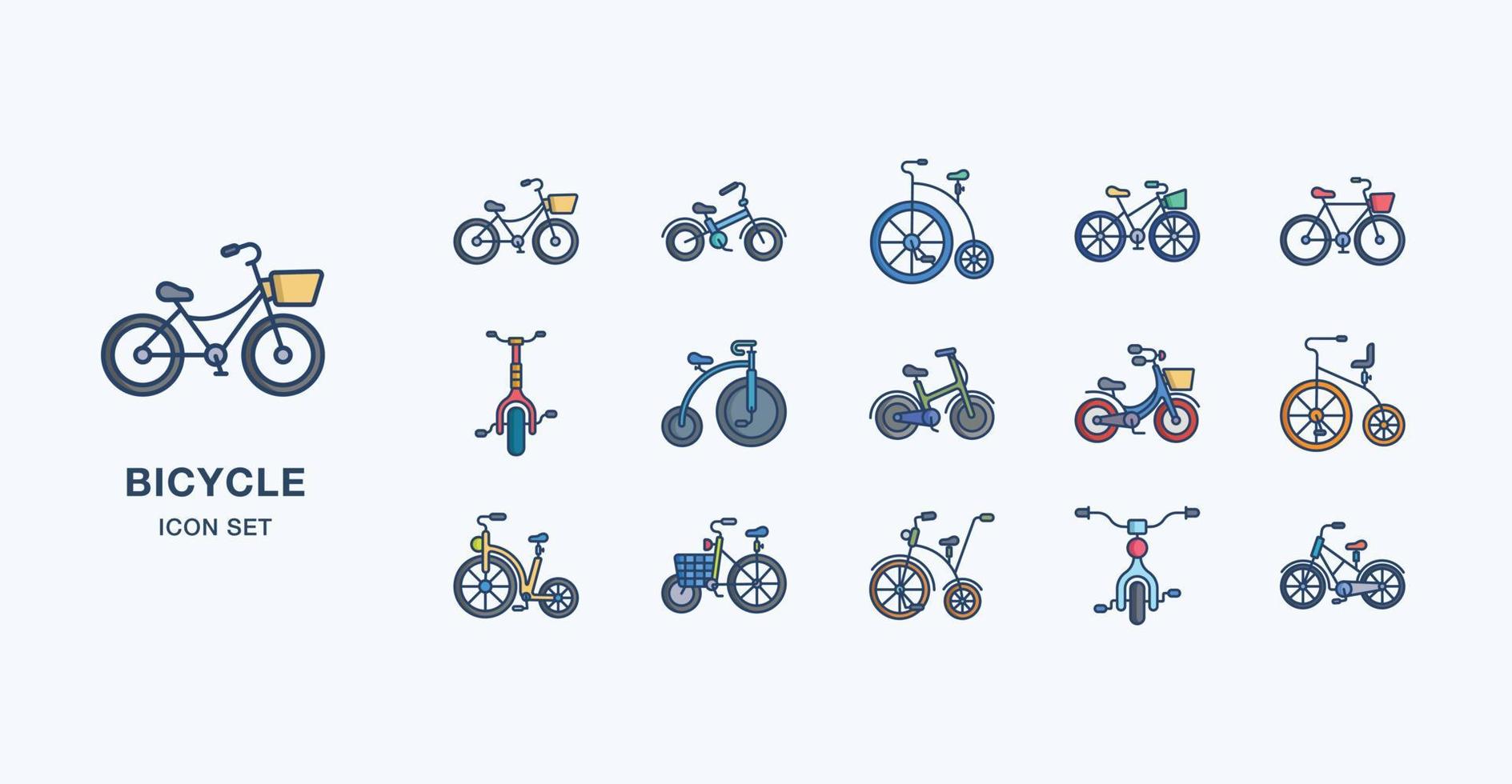 Bicycle linear coloured icon set vector
