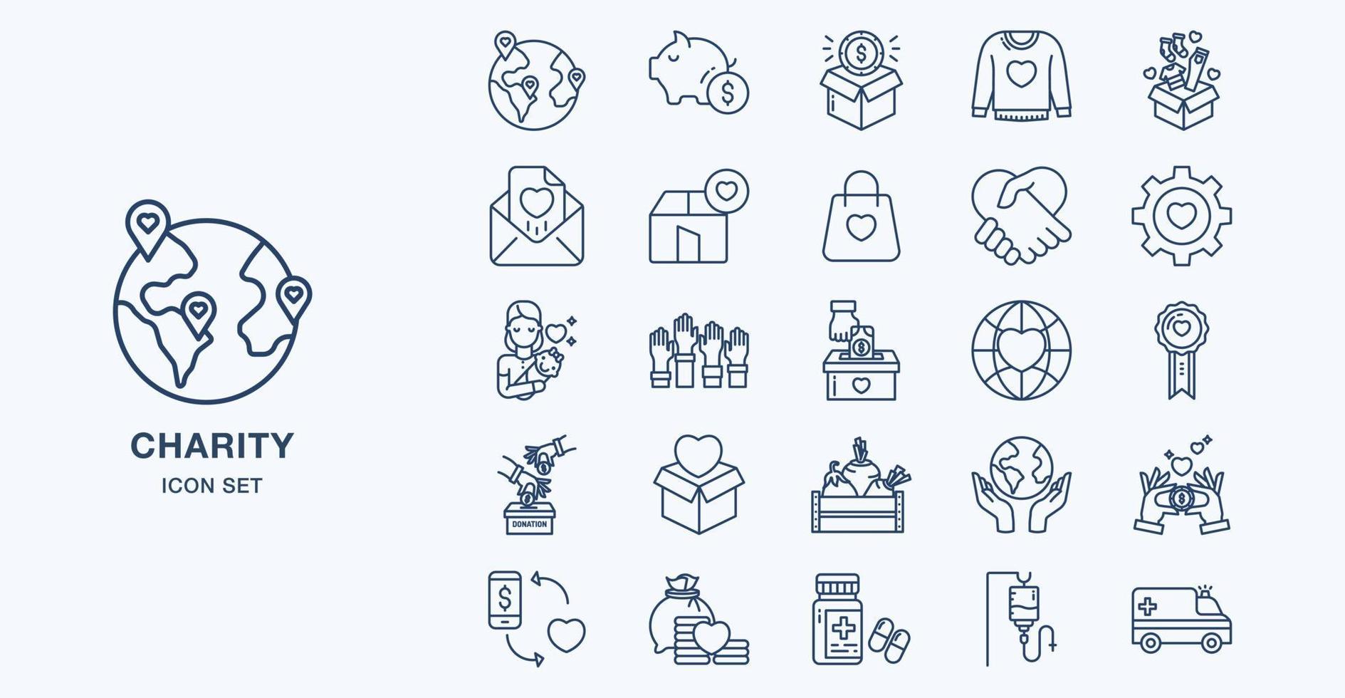 Donation and Charity outline icon set vector