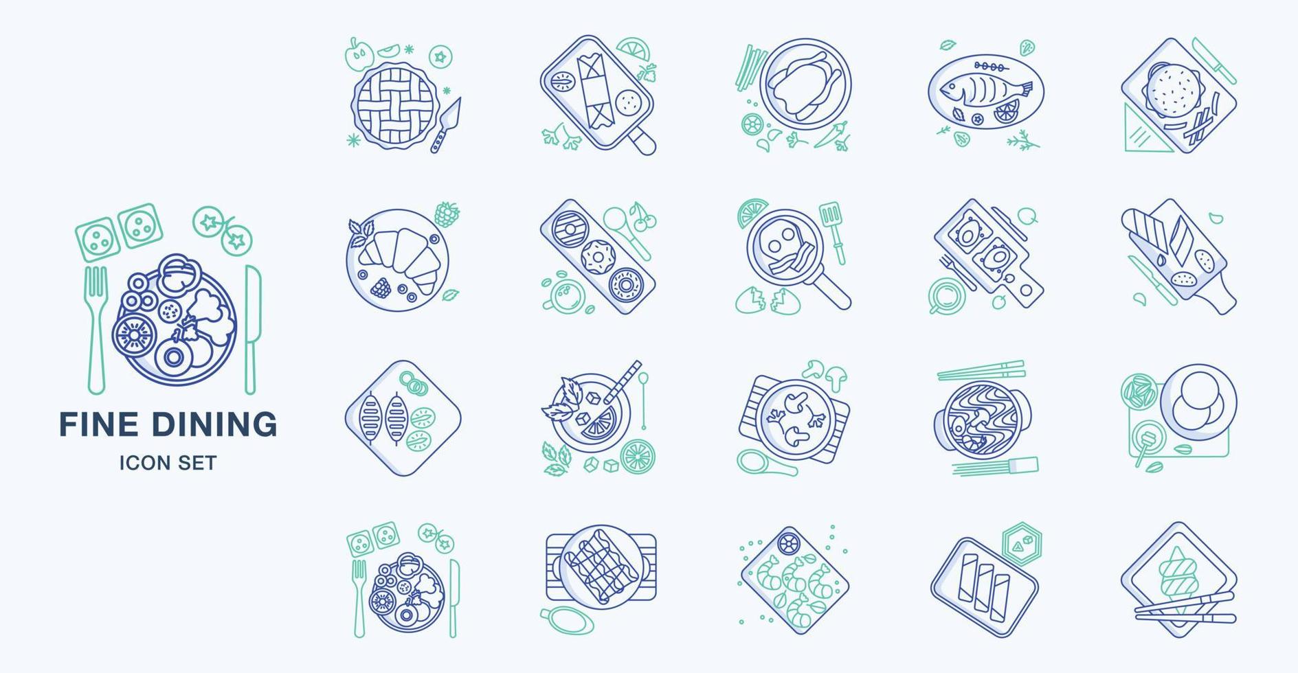 Fine dining restaurant icon set vector