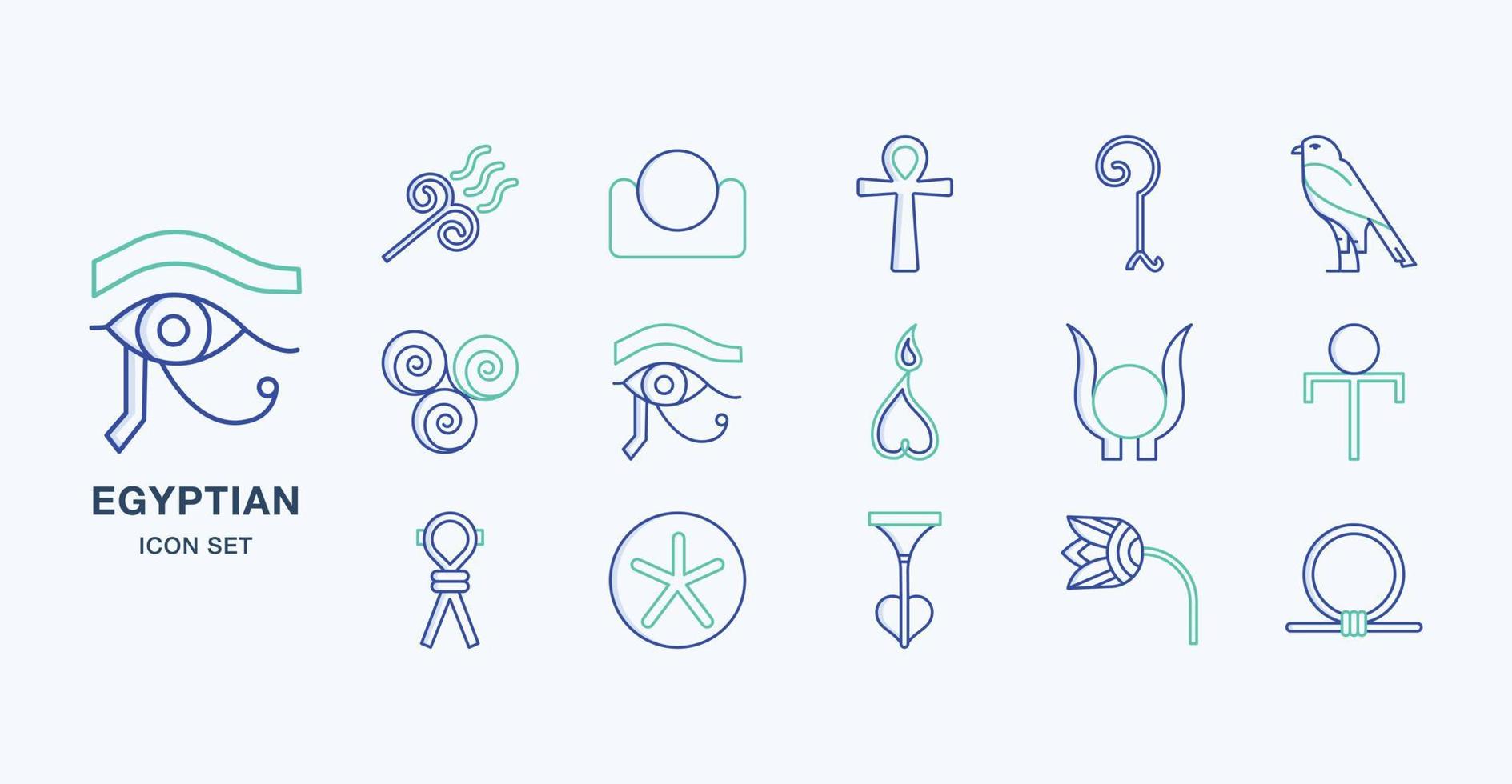 Ancient Egyptian symbols outline coloured icon set vector