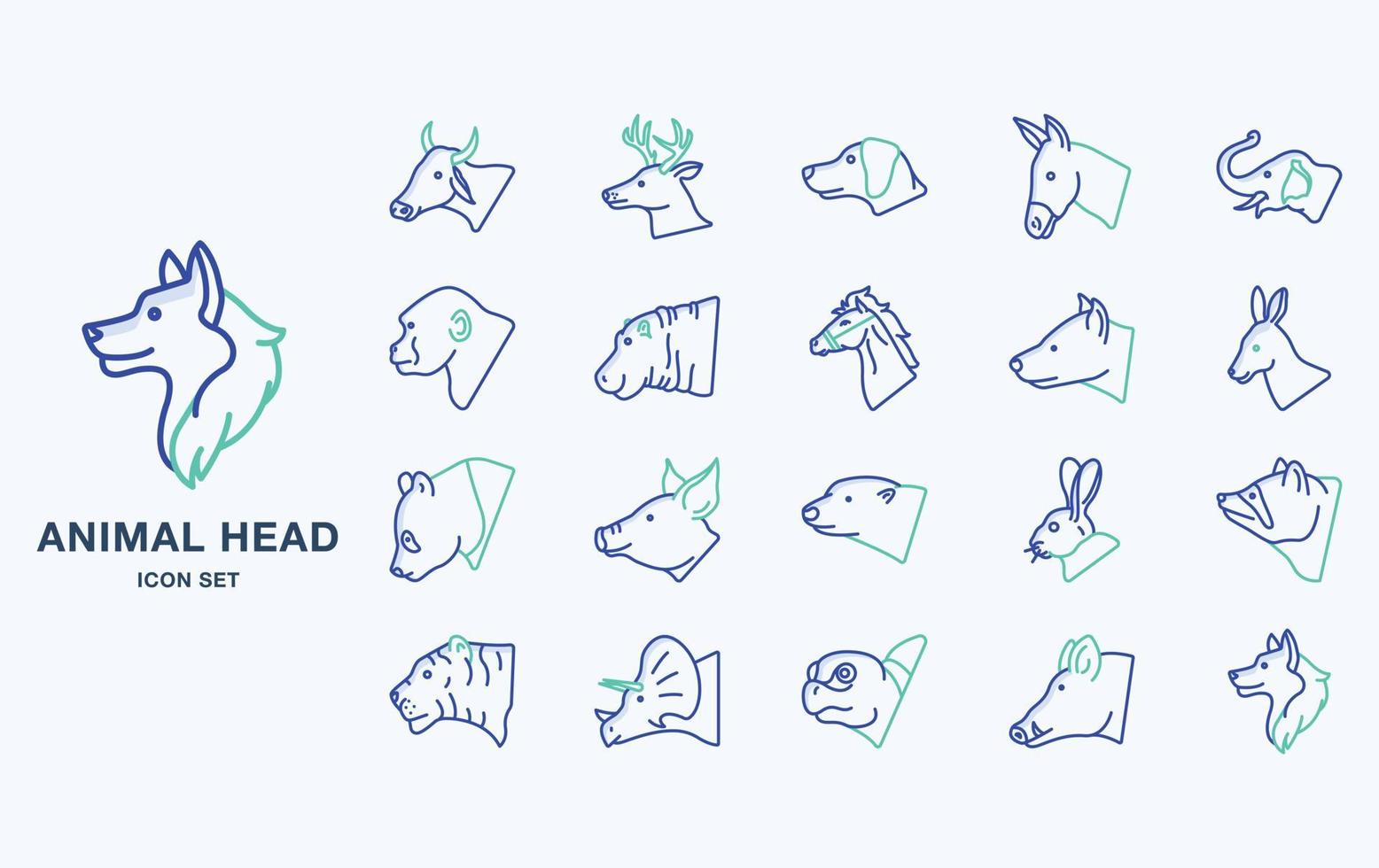 variedad de iconos de cabeza de animal con vista lateral vector