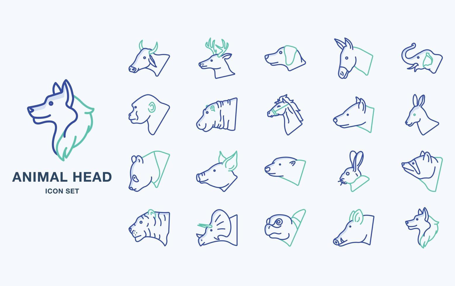 Variety of animal head icon set with side view vector