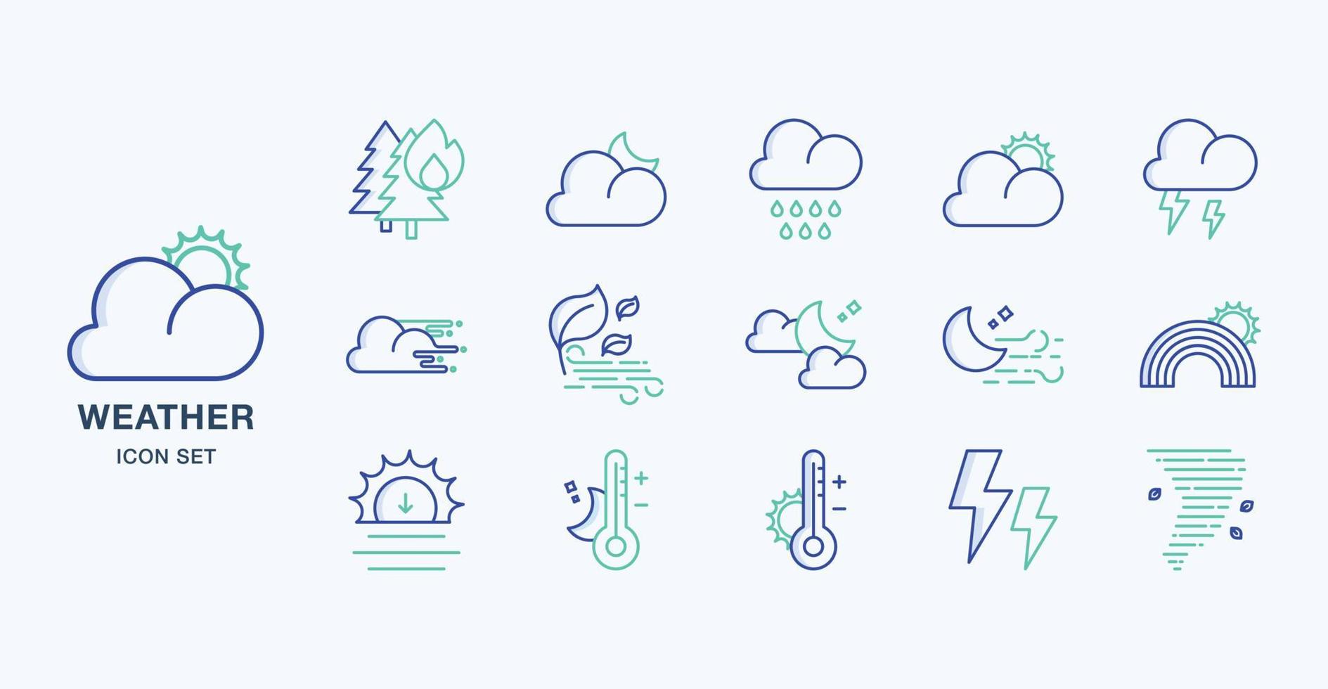 Weather forecast outline coloured icon set vector