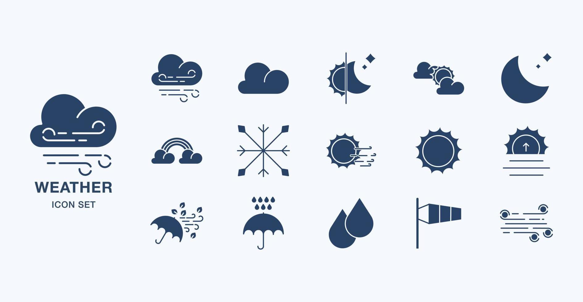 Weather forecast solid icon set vector