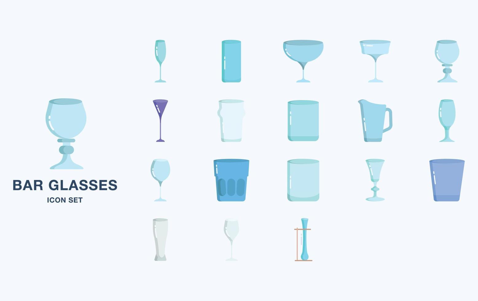 Variety of Bar and restaurant glasses icon set vector