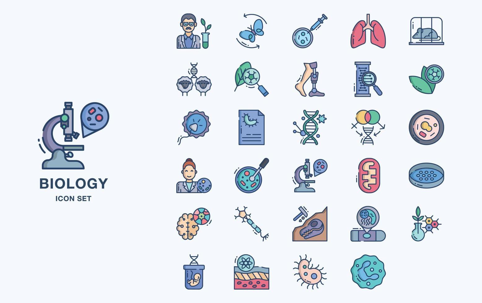 conjunto de iconos de material de estudio de biología vector