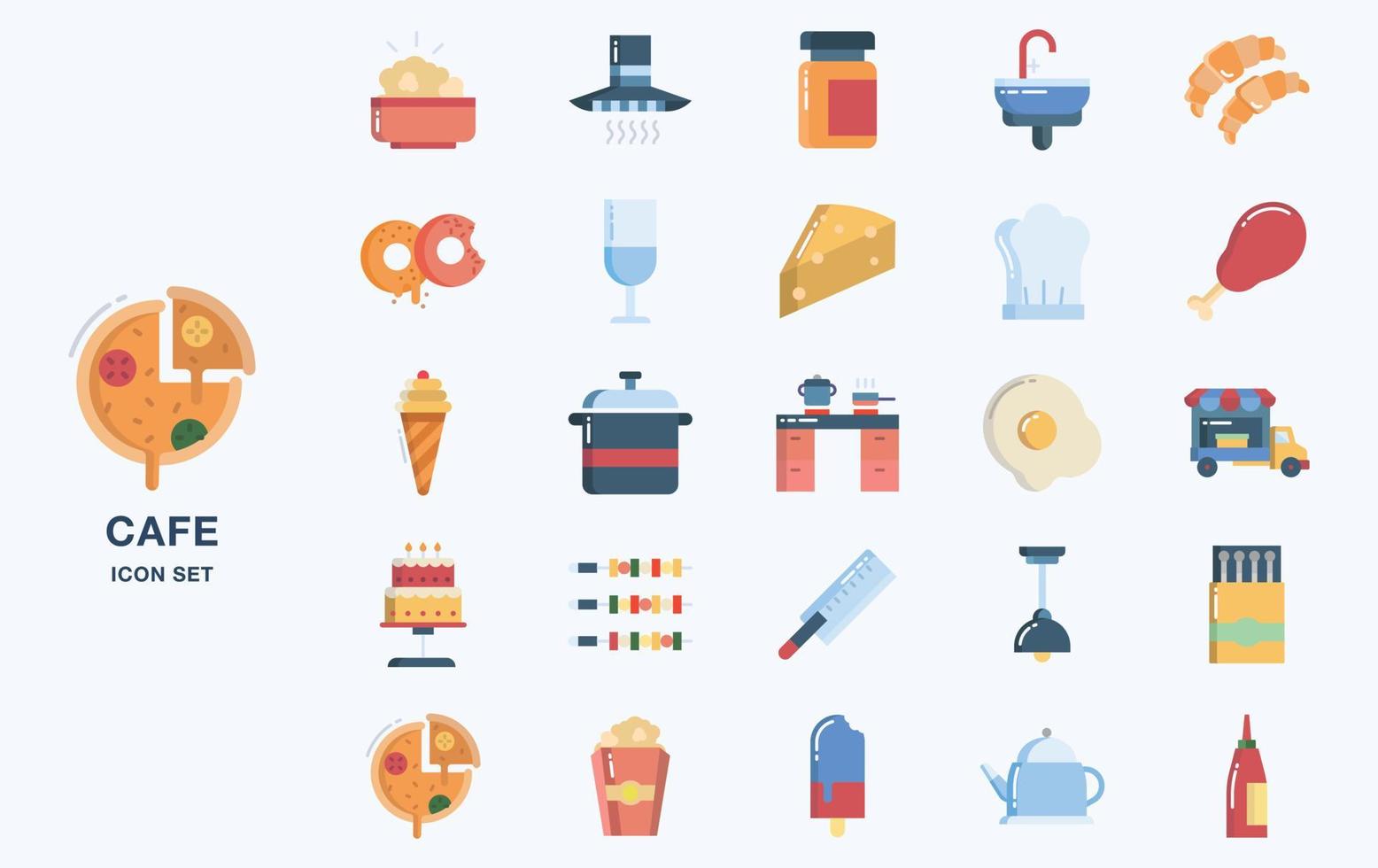 conjunto de icono de vector de cafetería y restaurante