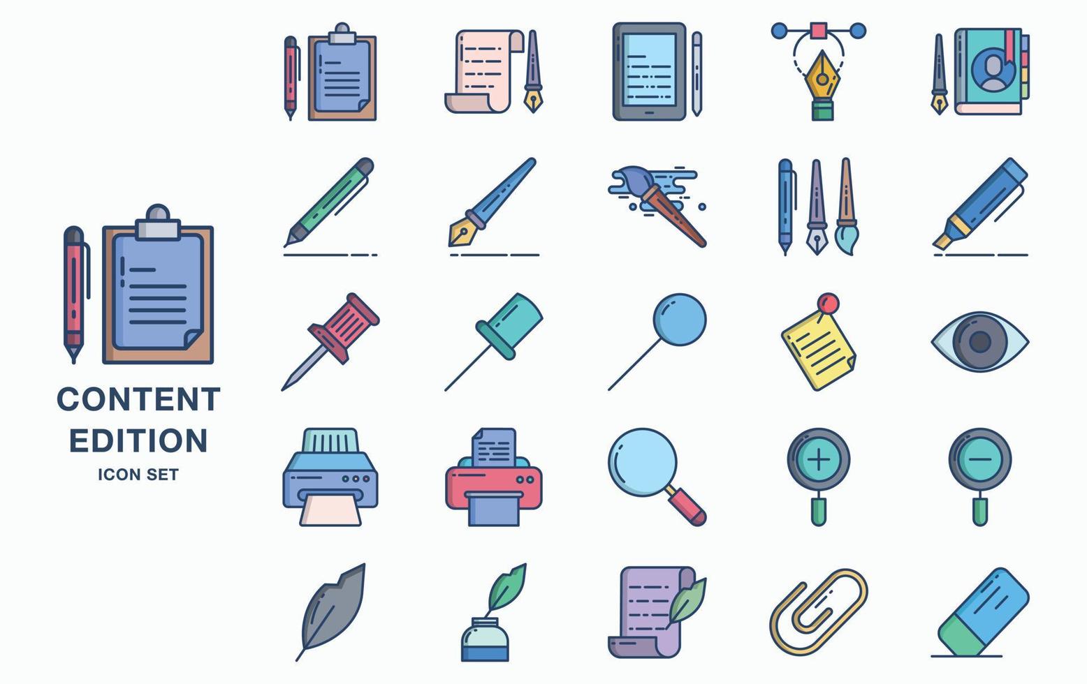Content editing and editing tools icon set vector