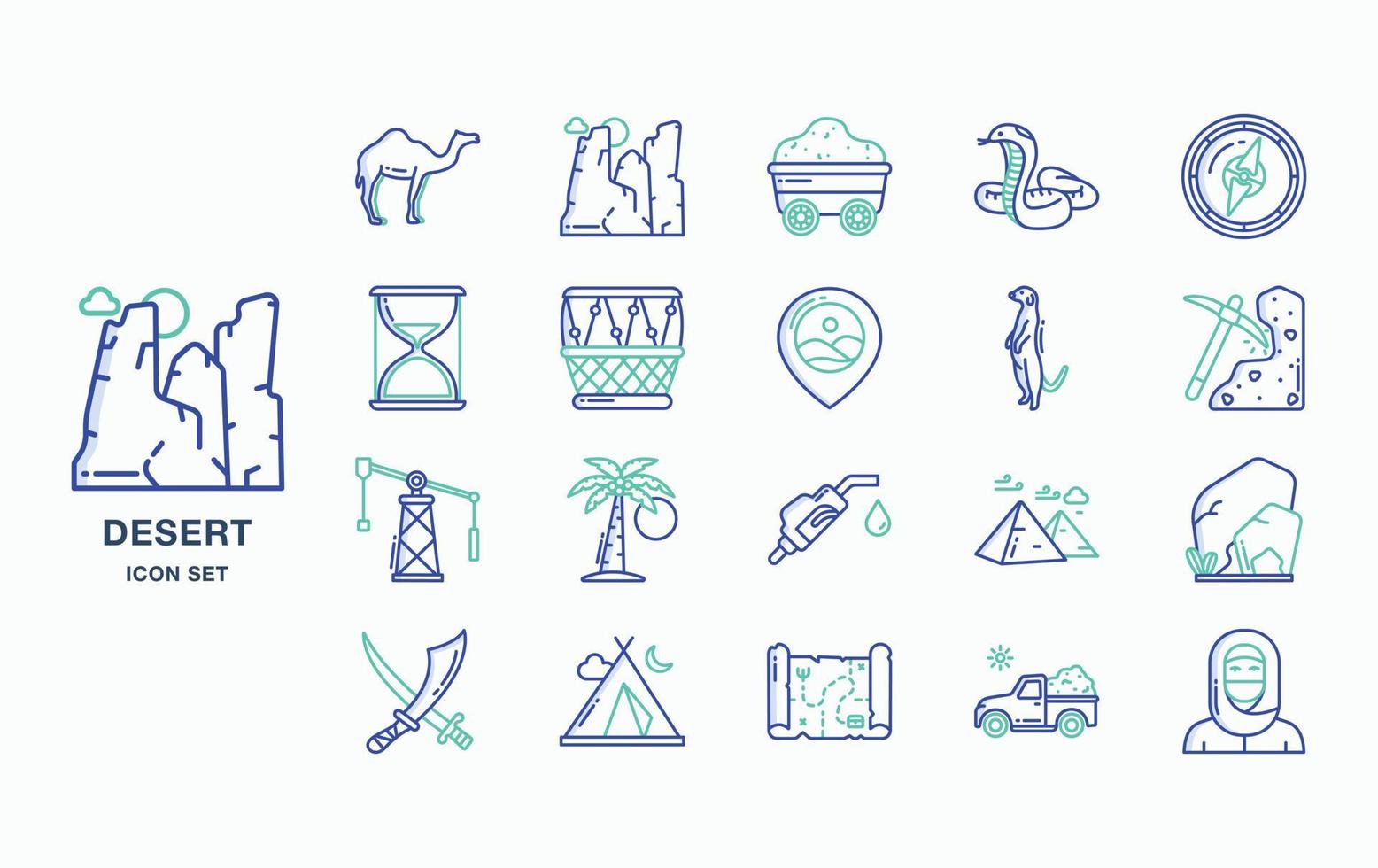 Hot and dry desert icon set vector