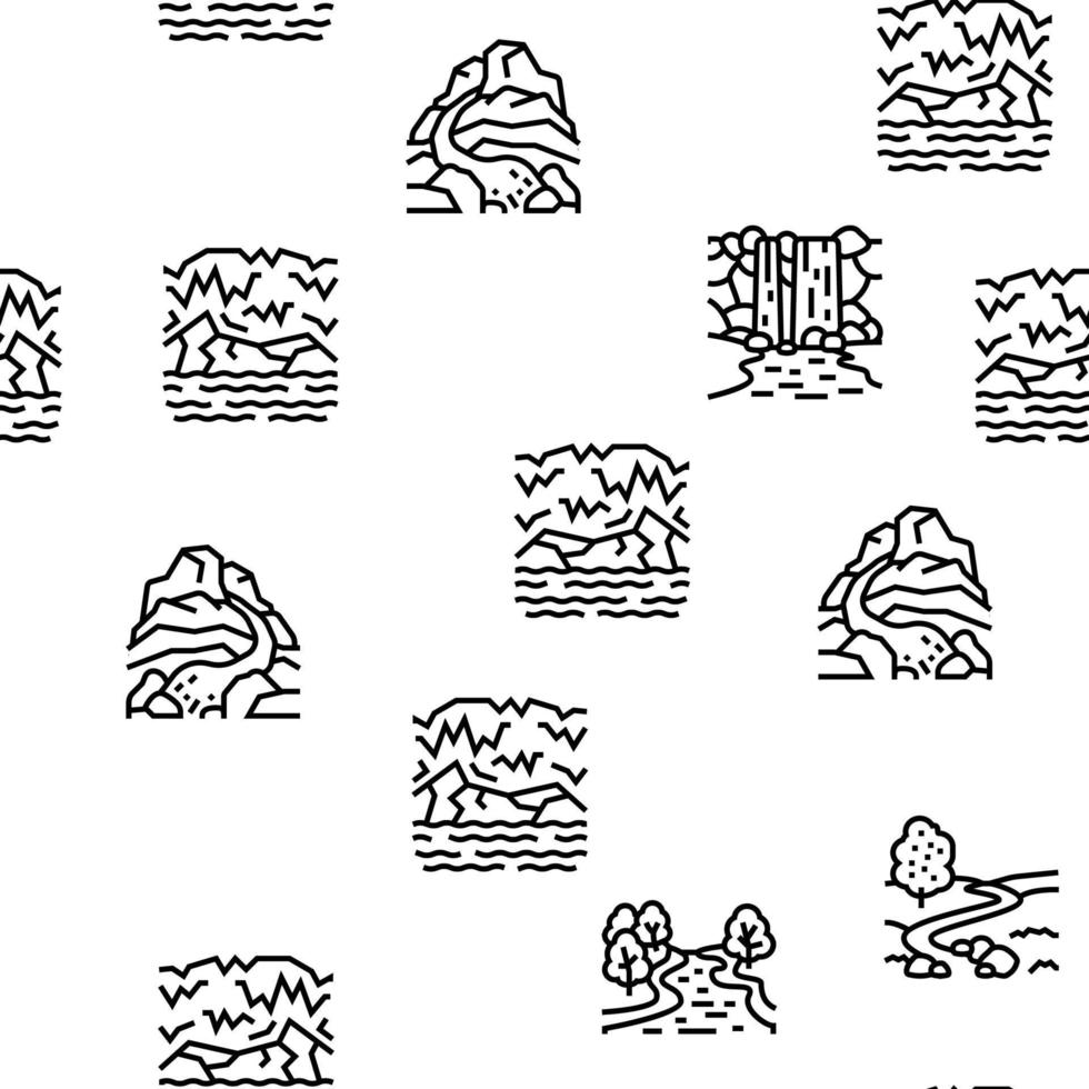 River And Lake Nature Landscape Vector Seamless Pattern