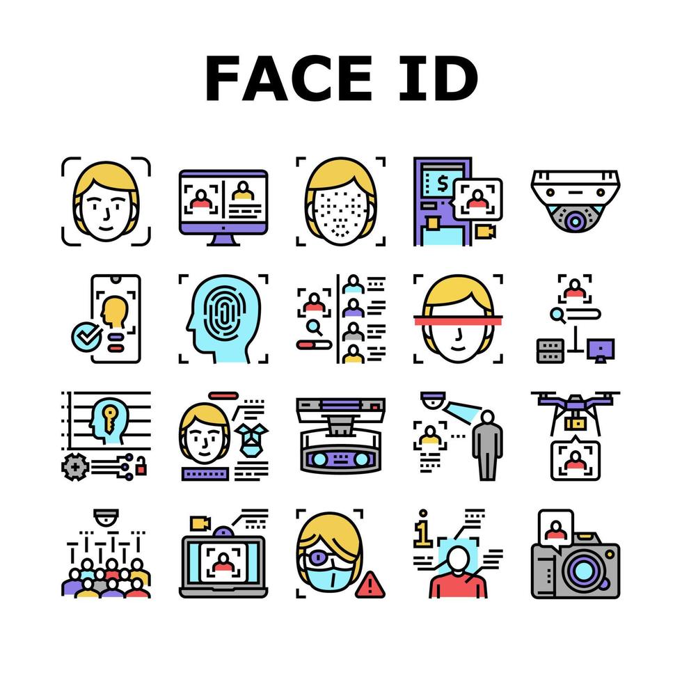 Face Id Technology Collection Icons Set Vector