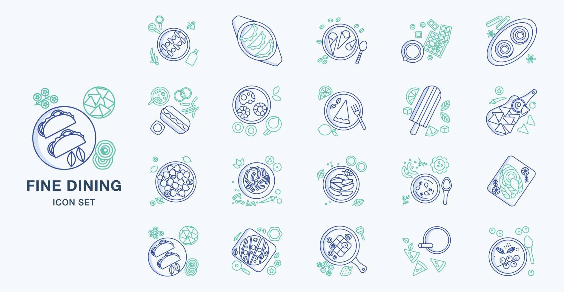Fine dining restaurant icon set vector