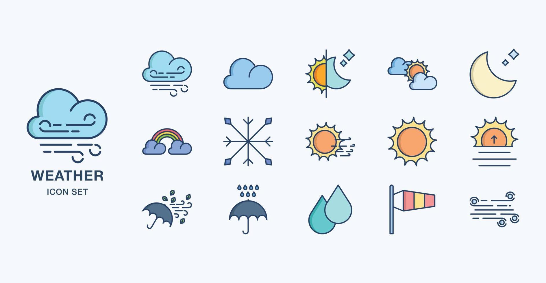 Weather forecast linear coloured icon set vector