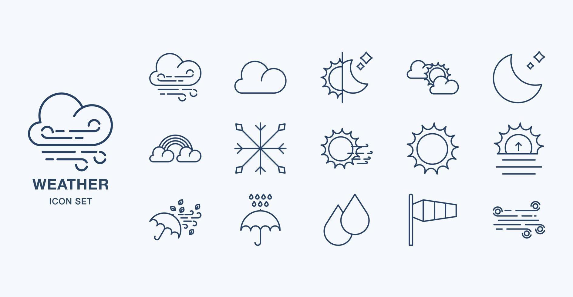 Weather forecast outline icon set vector